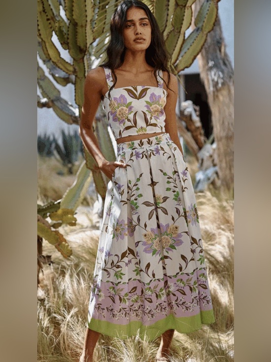 Misa Los Angeles Dresses & Skirts - Misa Los Angeles White Floral Two-Piece Dress with Lavender & Green